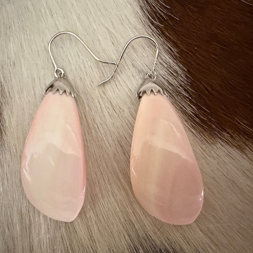 ❤️ Queen Pink Conch Minimalist Bohemian Sterling Silver Dangle Earrings 11.3G - Picture 4 of 13